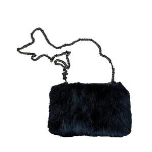 Black Furry Crossbody Bag Clutch